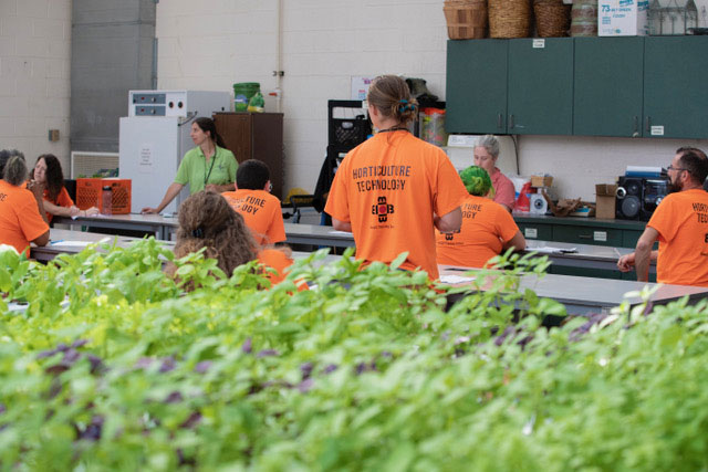 Bidwell's Horticulture Technology students learning in the greenhouse.